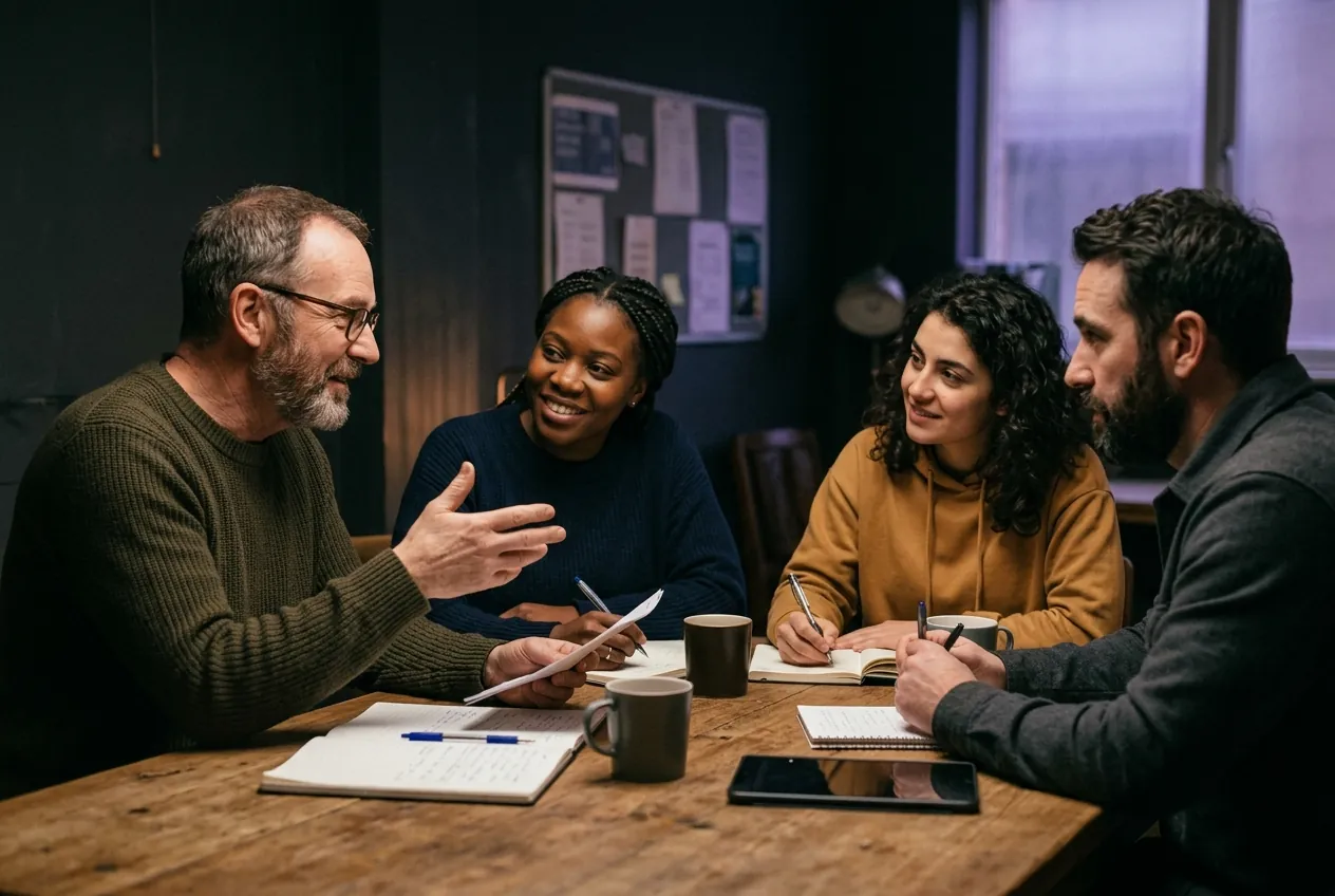 A manager and employee discussing development. Illustrative photograph.