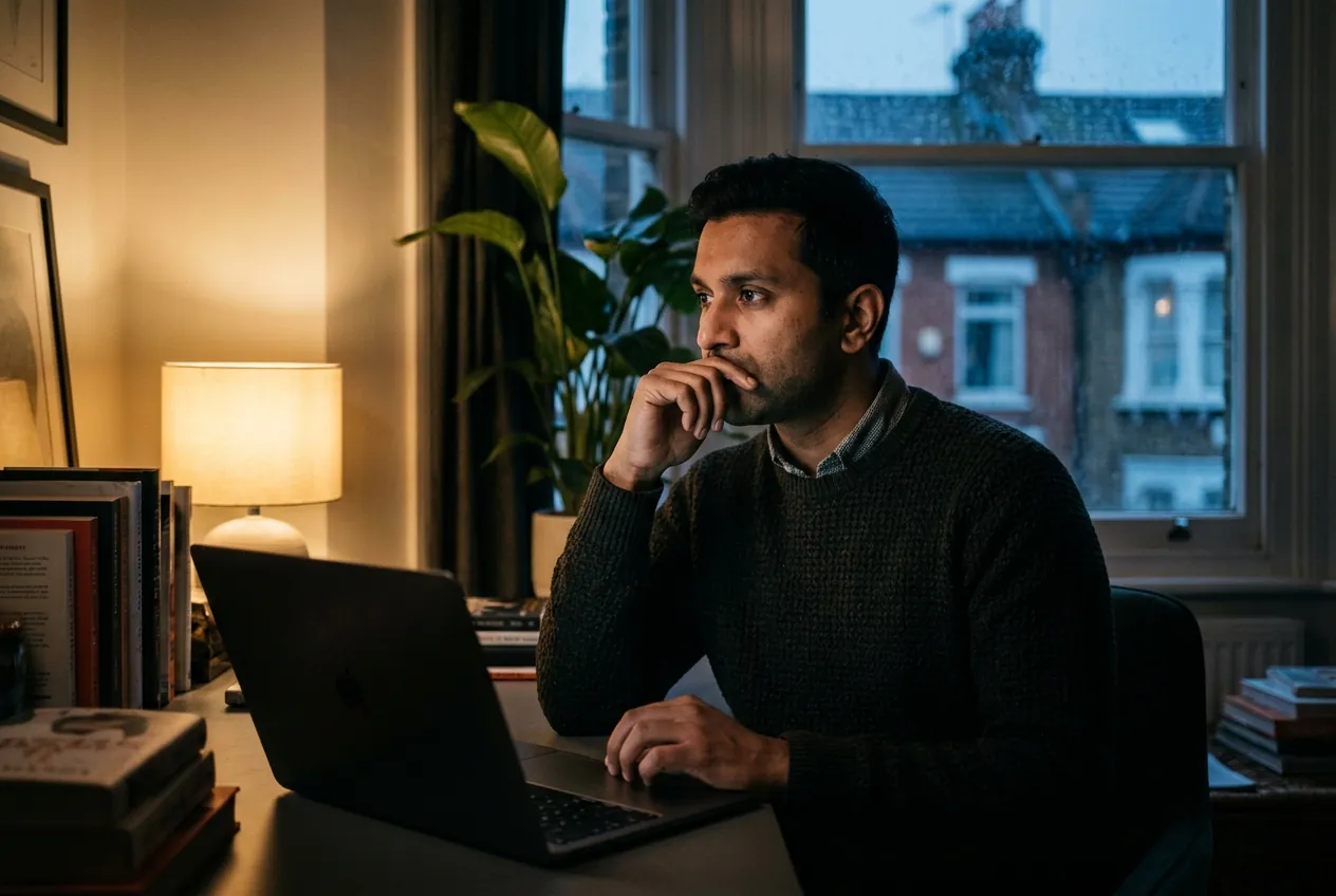 A person choosing a target role from a job description. Illustrative photograph.