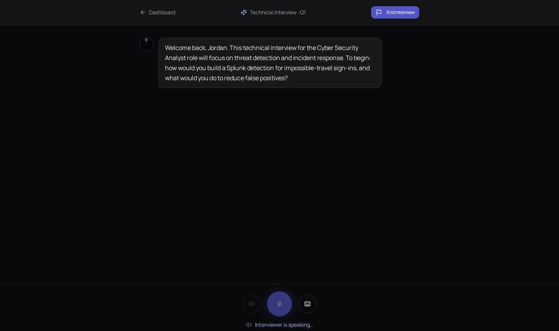 Missiora AI Interview™ screen